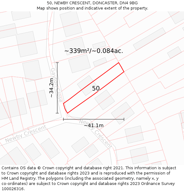 50, NEWBY CRESCENT, DONCASTER, DN4 9BG: Plot and title map