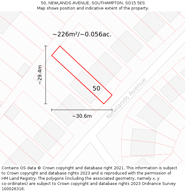 50, NEWLANDS AVENUE, SOUTHAMPTON, SO15 5ES: Plot and title map