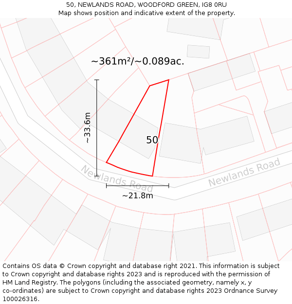 50, NEWLANDS ROAD, WOODFORD GREEN, IG8 0RU: Plot and title map