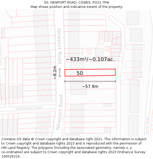 50, NEWPORT ROAD, COWES, PO31 7PW: Plot and title map