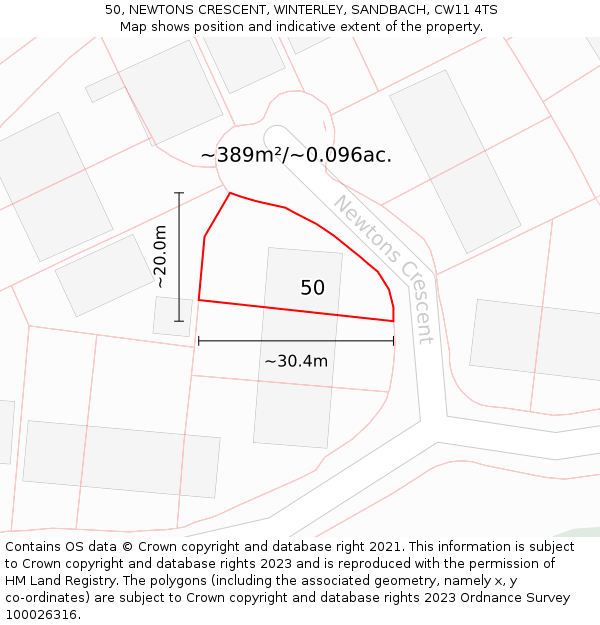 50, NEWTONS CRESCENT, WINTERLEY, SANDBACH, CW11 4TS: Plot and title map