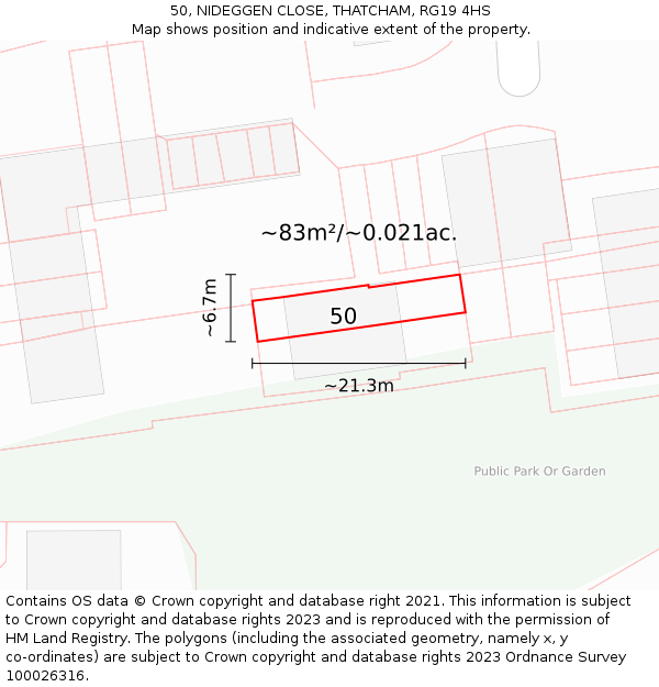 50, NIDEGGEN CLOSE, THATCHAM, RG19 4HS: Plot and title map