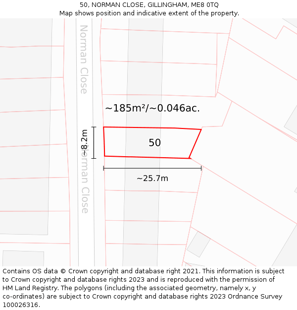 50, NORMAN CLOSE, GILLINGHAM, ME8 0TQ: Plot and title map
