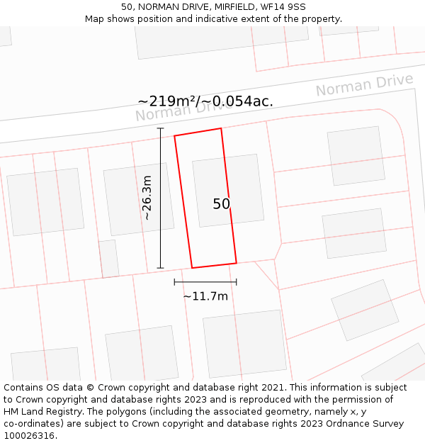 50, NORMAN DRIVE, MIRFIELD, WF14 9SS: Plot and title map