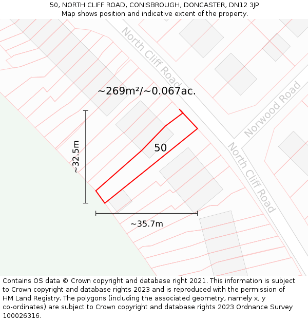 50, NORTH CLIFF ROAD, CONISBROUGH, DONCASTER, DN12 3JP: Plot and title map