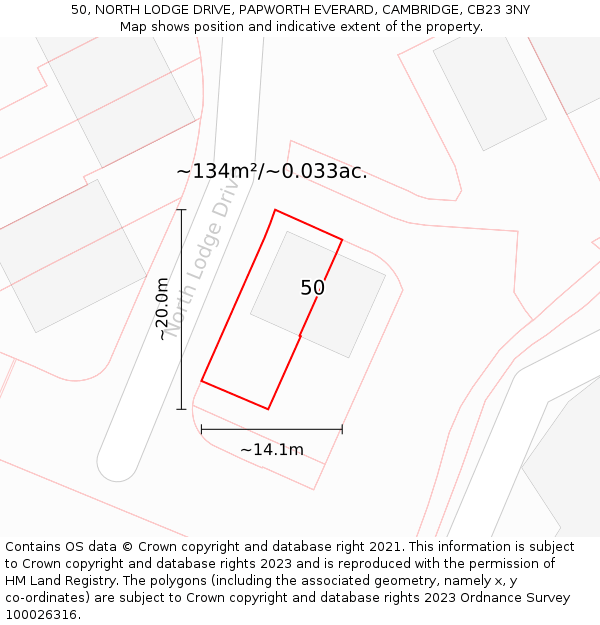 50, NORTH LODGE DRIVE, PAPWORTH EVERARD, CAMBRIDGE, CB23 3NY: Plot and title map