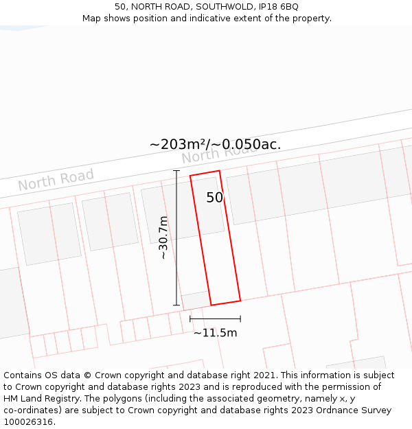 50, NORTH ROAD, SOUTHWOLD, IP18 6BQ: Plot and title map