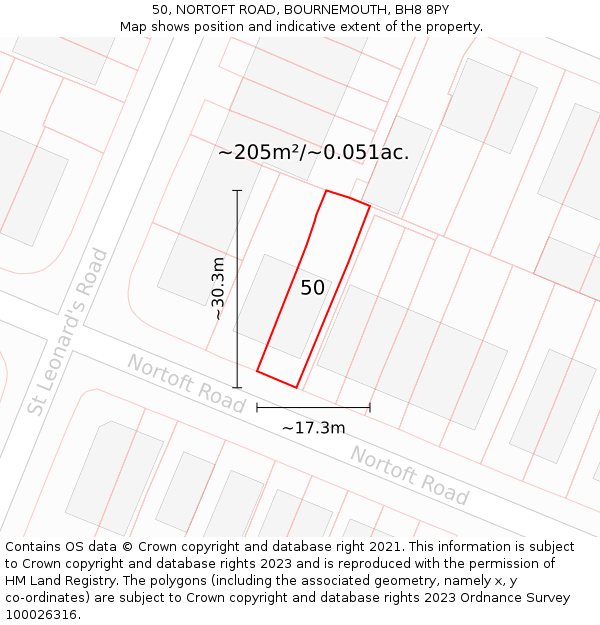 50, NORTOFT ROAD, BOURNEMOUTH, BH8 8PY: Plot and title map