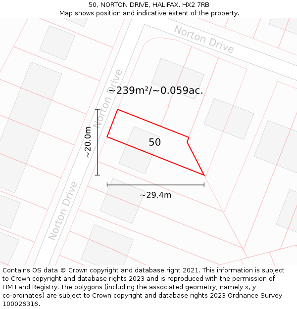 50, NORTON DRIVE, HALIFAX, HX2 7RB: Plot and title map