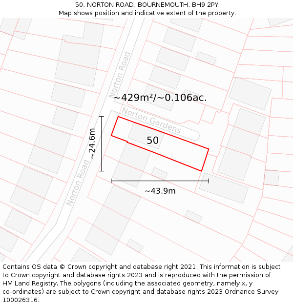50, NORTON ROAD, BOURNEMOUTH, BH9 2PY: Plot and title map