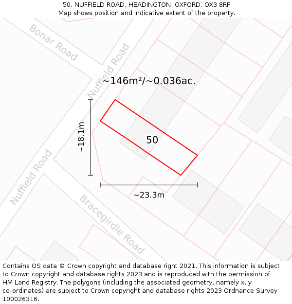 50, NUFFIELD ROAD, HEADINGTON, OXFORD, OX3 8RF: Plot and title map