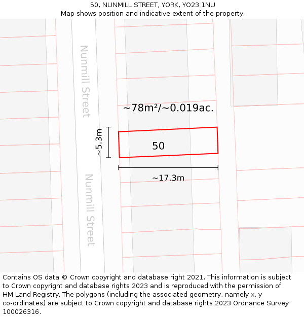 50, NUNMILL STREET, YORK, YO23 1NU: Plot and title map