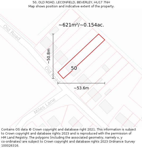 50, OLD ROAD, LECONFIELD, BEVERLEY, HU17 7NH: Plot and title map