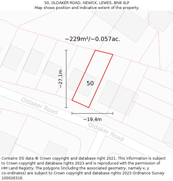 50, OLDAKER ROAD, NEWICK, LEWES, BN8 4LP: Plot and title map