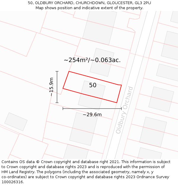 50, OLDBURY ORCHARD, CHURCHDOWN, GLOUCESTER, GL3 2PU: Plot and title map