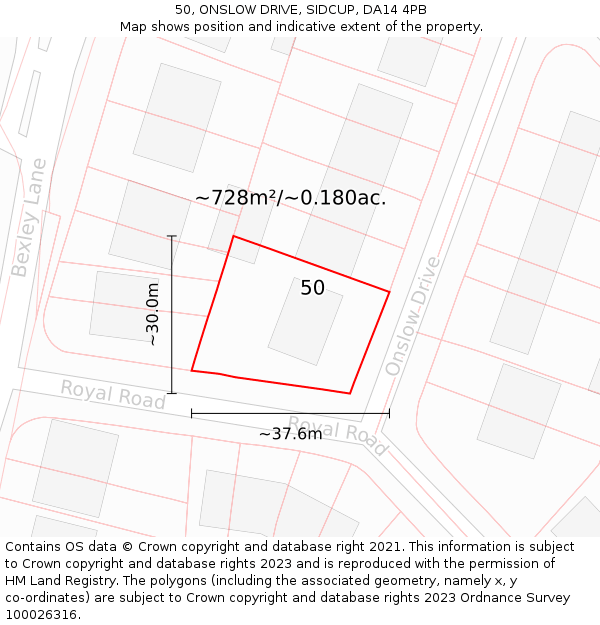 50, ONSLOW DRIVE, SIDCUP, DA14 4PB: Plot and title map