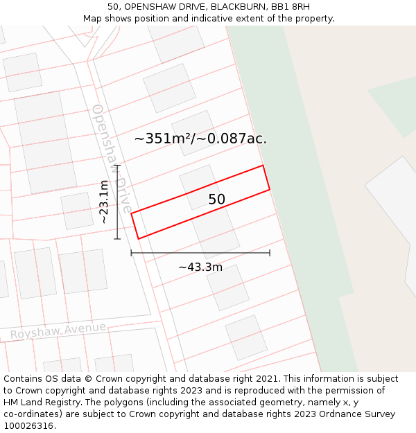 50, OPENSHAW DRIVE, BLACKBURN, BB1 8RH: Plot and title map