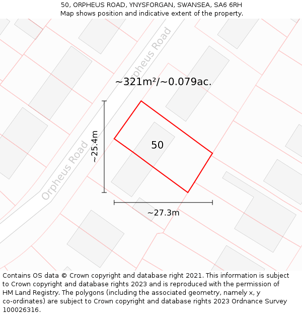 50, ORPHEUS ROAD, YNYSFORGAN, SWANSEA, SA6 6RH: Plot and title map