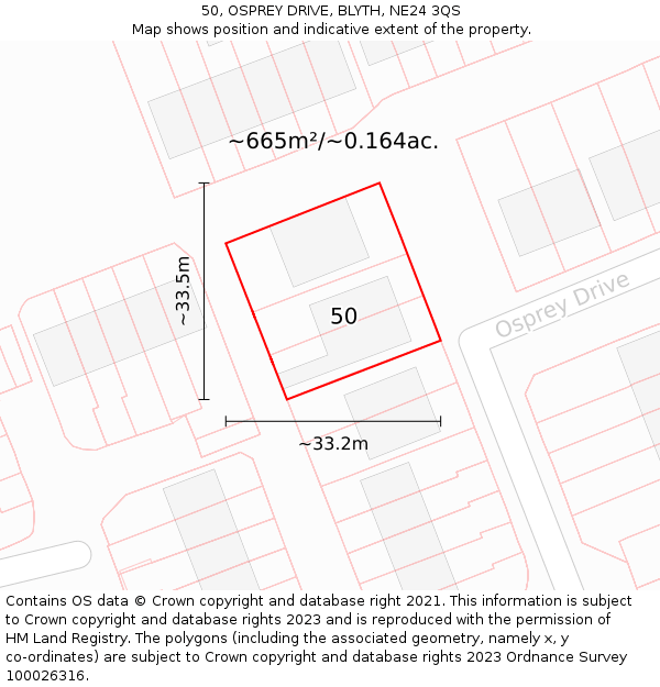 50, OSPREY DRIVE, BLYTH, NE24 3QS: Plot and title map
