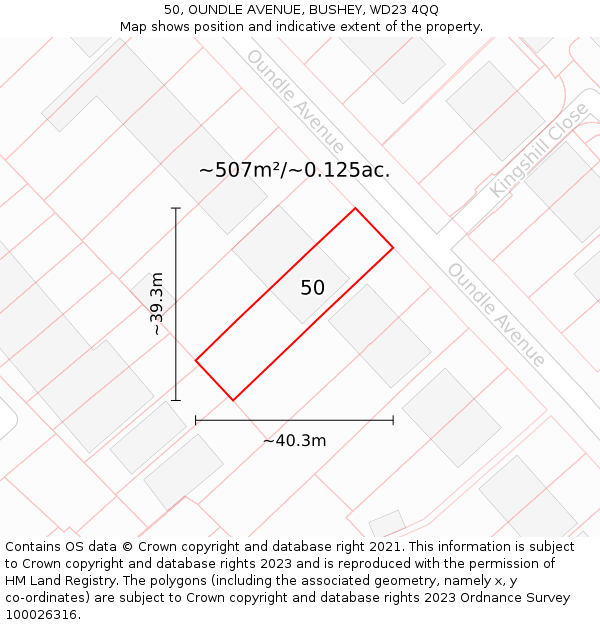50, OUNDLE AVENUE, BUSHEY, WD23 4QQ: Plot and title map