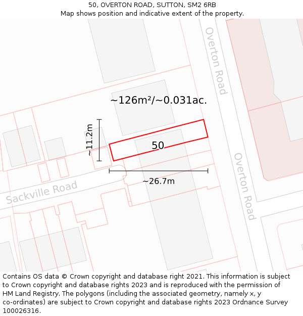 50, OVERTON ROAD, SUTTON, SM2 6RB: Plot and title map