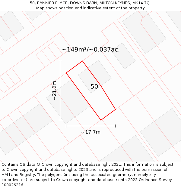 50, PANNIER PLACE, DOWNS BARN, MILTON KEYNES, MK14 7QL: Plot and title map
