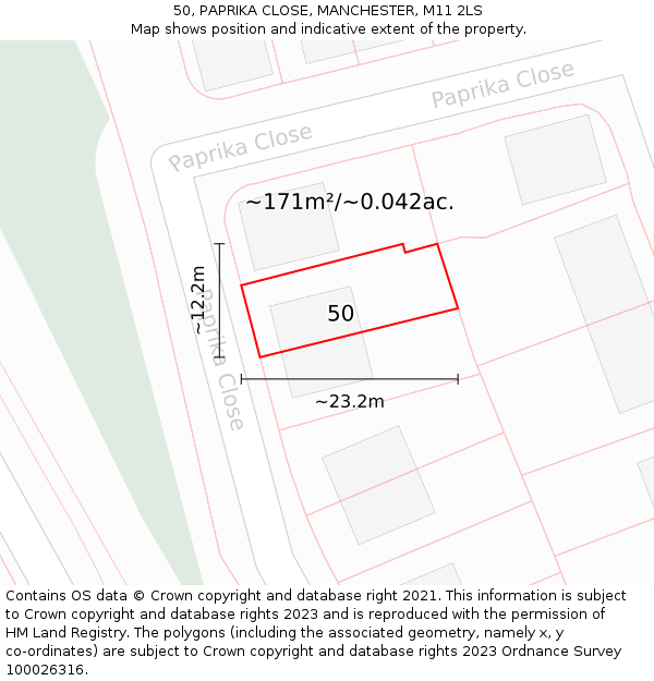 50, PAPRIKA CLOSE, MANCHESTER, M11 2LS: Plot and title map