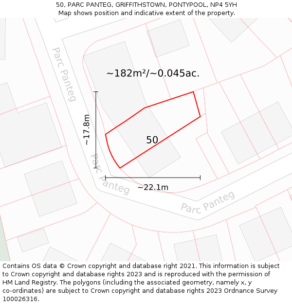 50, PARC PANTEG, GRIFFITHSTOWN, PONTYPOOL, NP4 5YH: Plot and title map