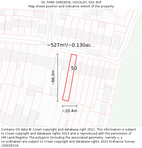 50, PARK GARDENS, HOCKLEY, SS5 4HF: Plot and title map