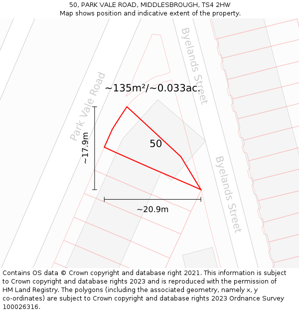 50, PARK VALE ROAD, MIDDLESBROUGH, TS4 2HW: Plot and title map