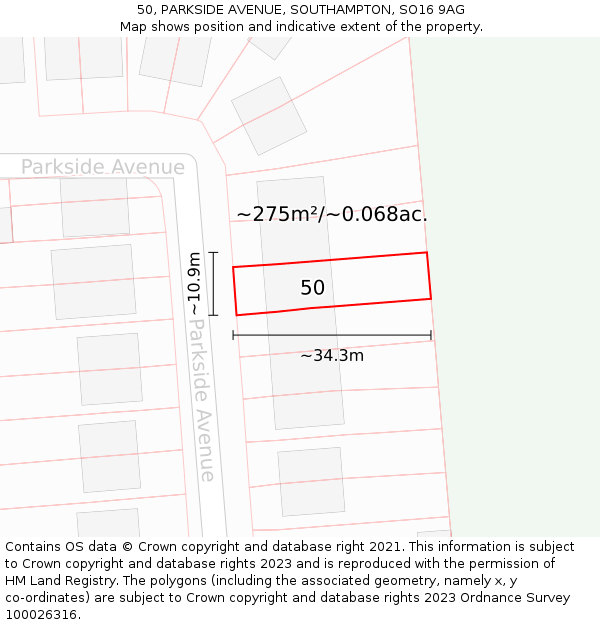 50, PARKSIDE AVENUE, SOUTHAMPTON, SO16 9AG: Plot and title map