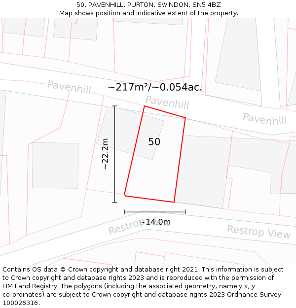 50, PAVENHILL, PURTON, SWINDON, SN5 4BZ: Plot and title map