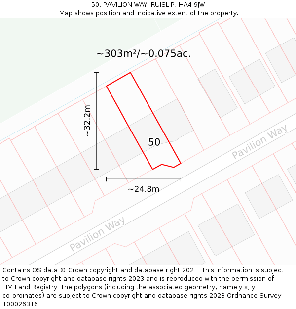 50, PAVILION WAY, RUISLIP, HA4 9JW: Plot and title map