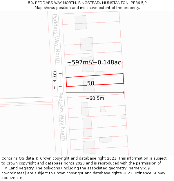 50, PEDDARS WAY NORTH, RINGSTEAD, HUNSTANTON, PE36 5JP: Plot and title map