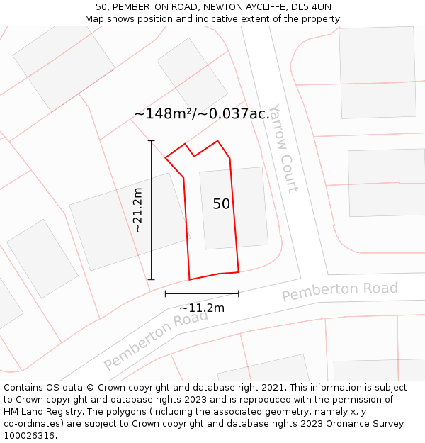 50, PEMBERTON ROAD, NEWTON AYCLIFFE, DL5 4UN: Plot and title map