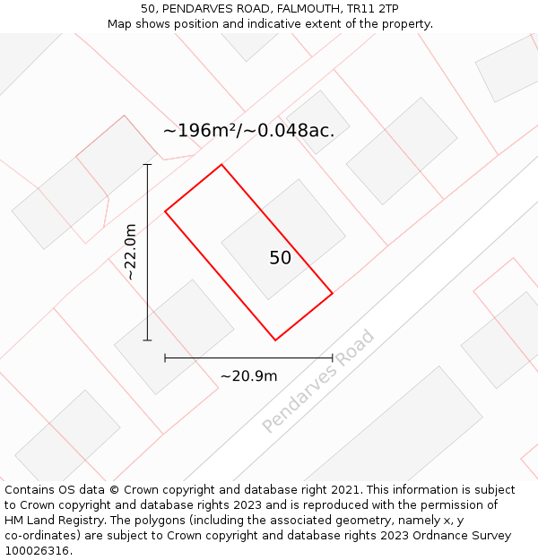 50, PENDARVES ROAD, FALMOUTH, TR11 2TP: Plot and title map