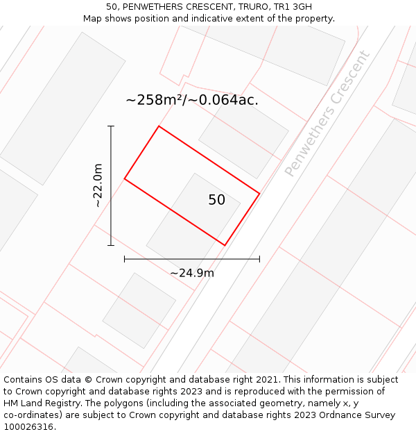 50, PENWETHERS CRESCENT, TRURO, TR1 3GH: Plot and title map