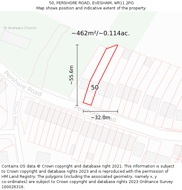 50, PERSHORE ROAD, EVESHAM, WR11 2PG: Plot and title map