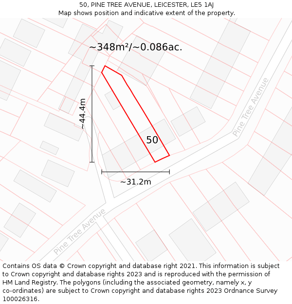 50, PINE TREE AVENUE, LEICESTER, LE5 1AJ: Plot and title map