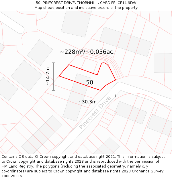 50, PINECREST DRIVE, THORNHILL, CARDIFF, CF14 9DW: Plot and title map