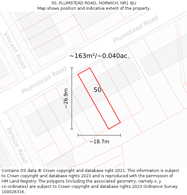 50, PLUMSTEAD ROAD, NORWICH, NR1 4JU: Plot and title map