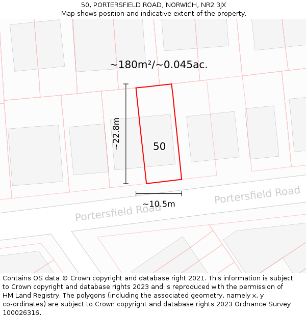 50, PORTERSFIELD ROAD, NORWICH, NR2 3JX: Plot and title map