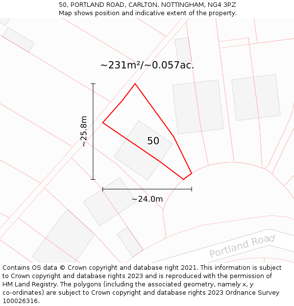 50, PORTLAND ROAD, CARLTON, NOTTINGHAM, NG4 3PZ: Plot and title map
