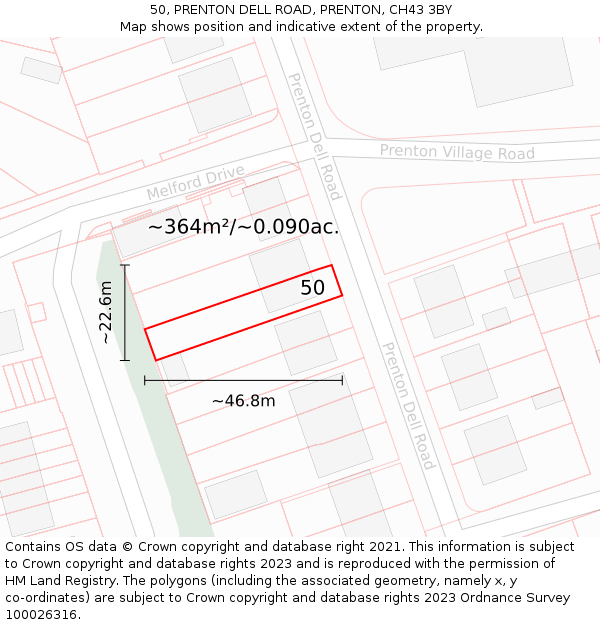 50, PRENTON DELL ROAD, PRENTON, CH43 3BY: Plot and title map