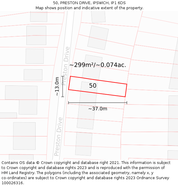 50, PRESTON DRIVE, IPSWICH, IP1 6DS: Plot and title map