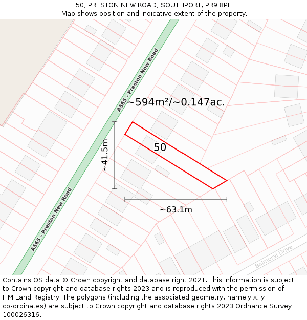 50, PRESTON NEW ROAD, SOUTHPORT, PR9 8PH: Plot and title map