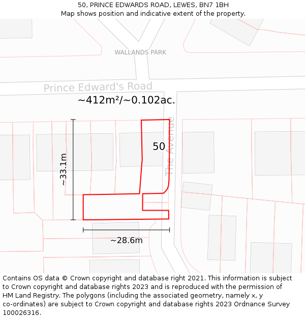 50, PRINCE EDWARDS ROAD, LEWES, BN7 1BH: Plot and title map