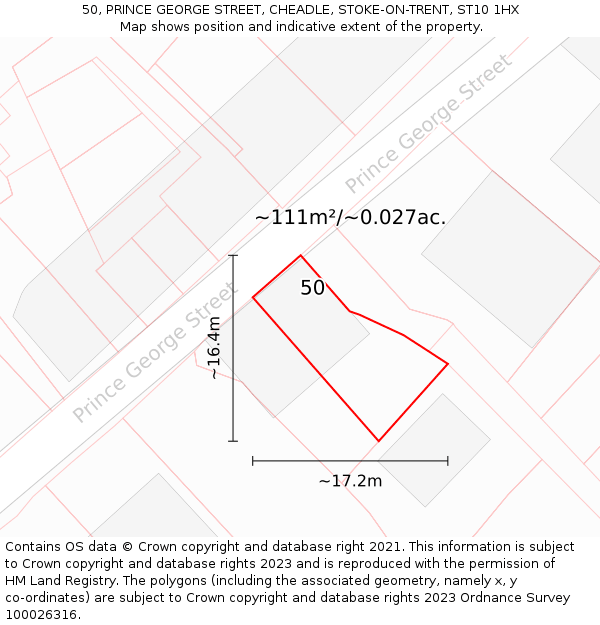 50, PRINCE GEORGE STREET, CHEADLE, STOKE-ON-TRENT, ST10 1HX: Plot and title map