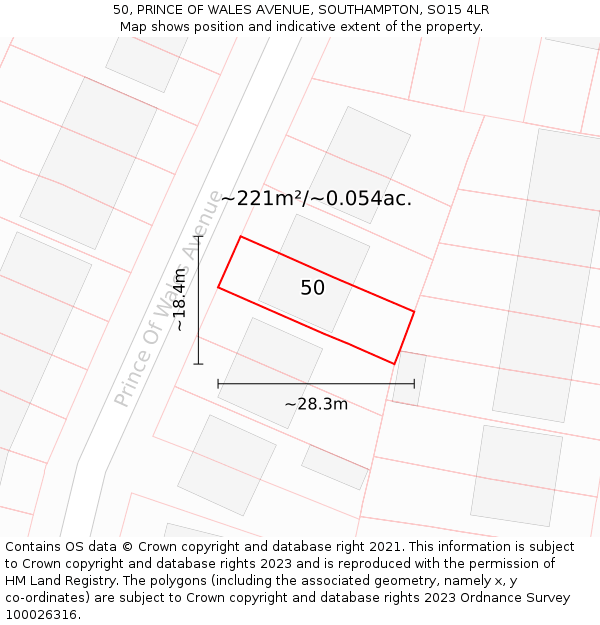 50, PRINCE OF WALES AVENUE, SOUTHAMPTON, SO15 4LR: Plot and title map