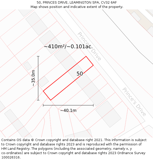 50, PRINCES DRIVE, LEAMINGTON SPA, CV32 6AF: Plot and title map